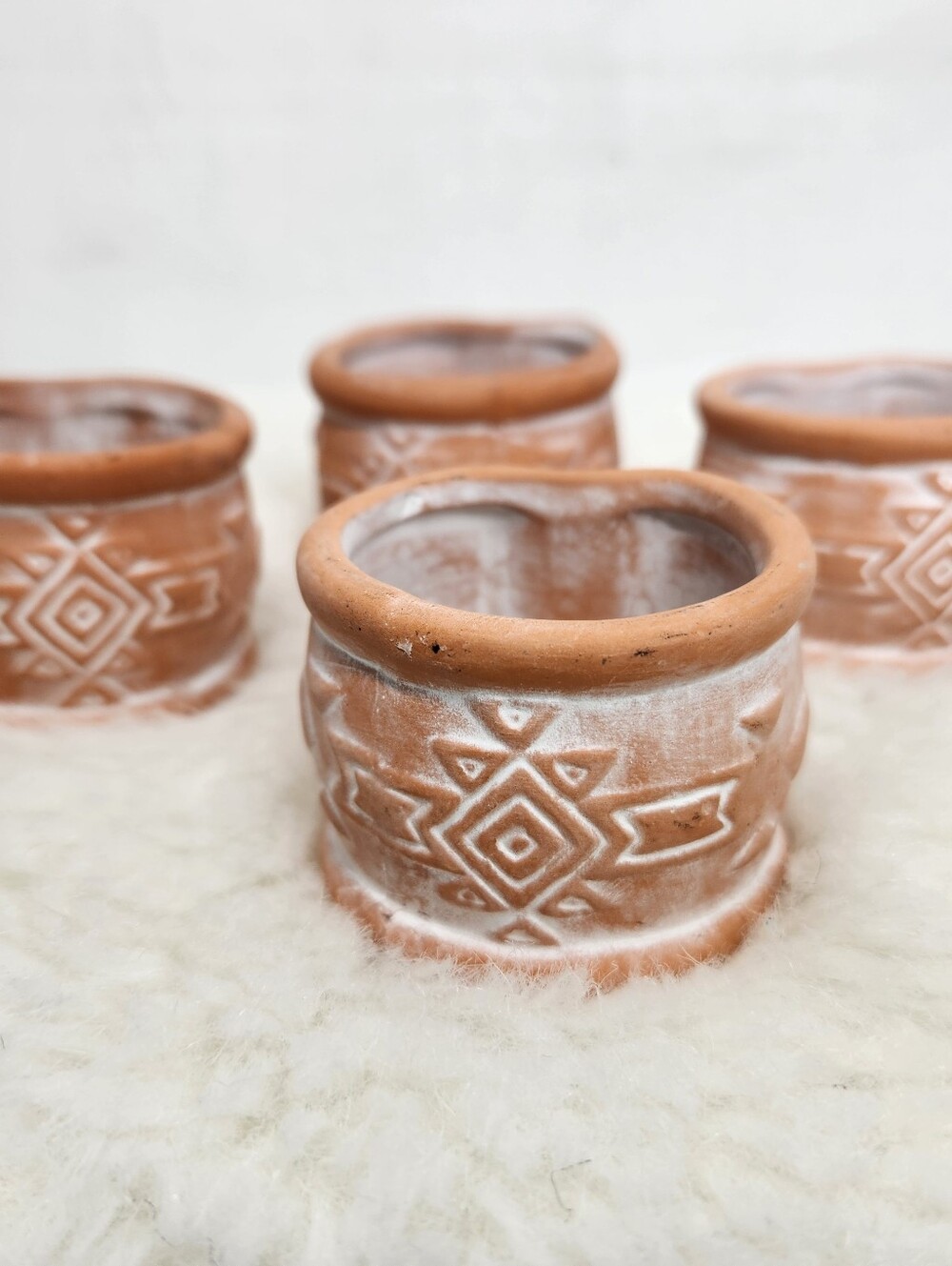 Latin Ceramic Orange Pottery Napkin Rings 4 Set Terracotta